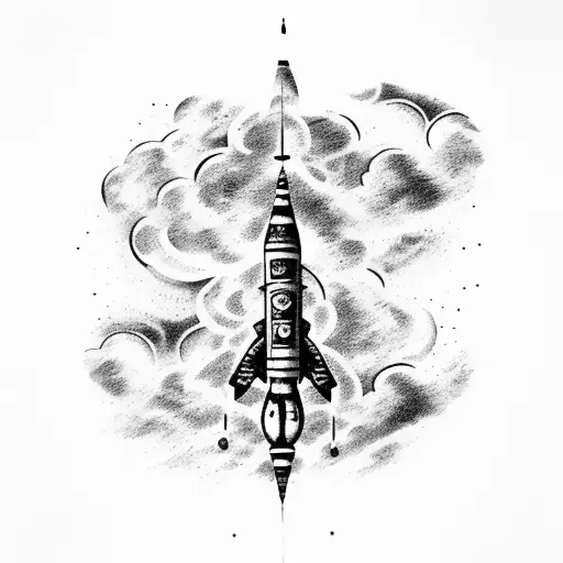 Soyuz Rocket With Fire And Clouds