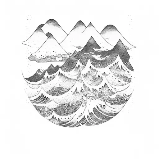 Ocean Wave Mountain Scene