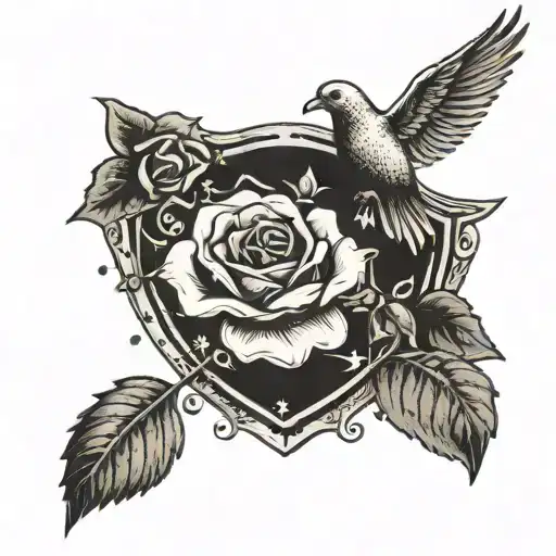 American Military Plaque With A Rose In The Background And A Dove Above