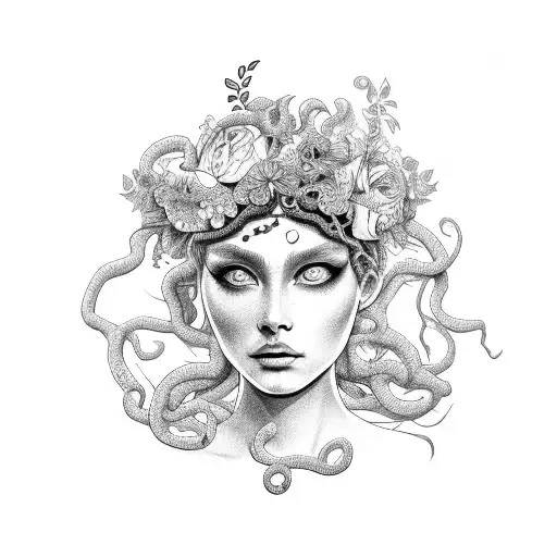 Medusa With Flowers In Her Hair