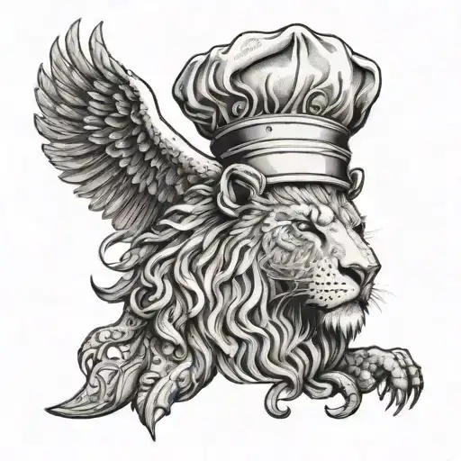 A Chef Hat With A Lion And Eagle Intertwined In The Design