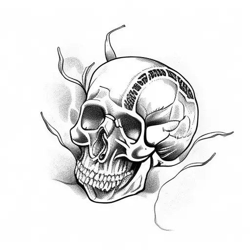 Snake Inside Skull With Roses