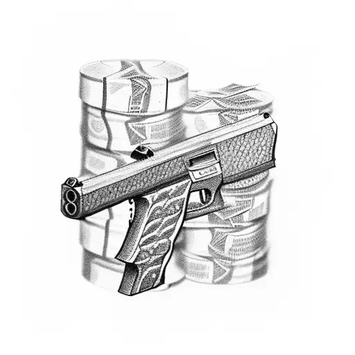 A Realistic Gun Wrapped In A Money Stack