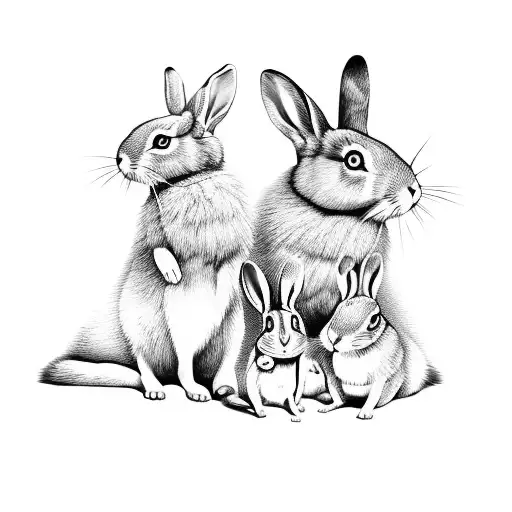 Rabit Family With 3 Kids 1 Girl And 2 Boys