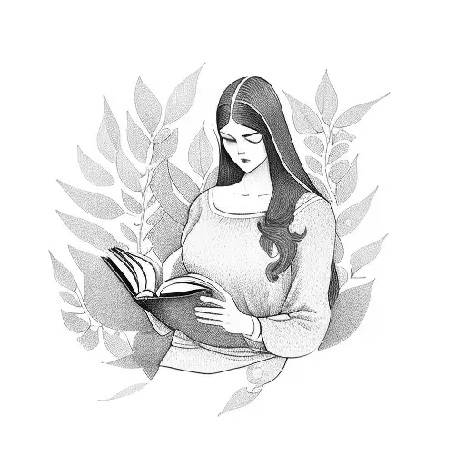 A Woman Reading A Book Under A Tree With Religious Symbols As Leaves