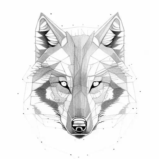 Half Wolf Face And The Other Half Wolf Face Being A Mixture Of A Geometrical And Real Shape