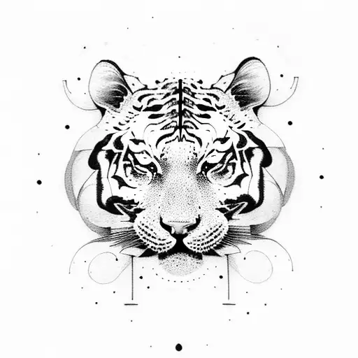 A Dotwork Tiger Blending Into A Moonlit Forest