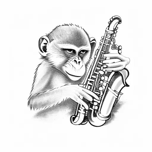 A Smoking Monkey Playing A Saxophone On A Beach