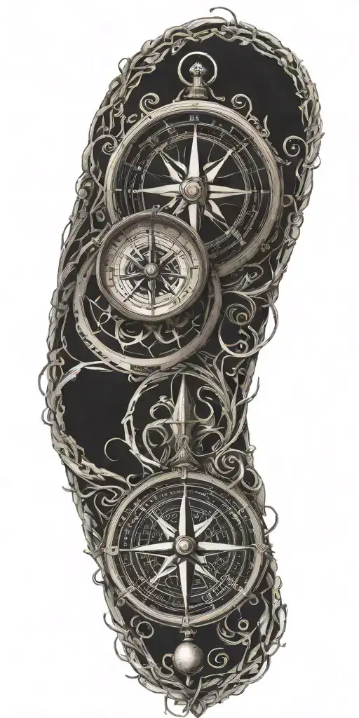 A Compass Intertwined With Elegant Calligraphy Writing