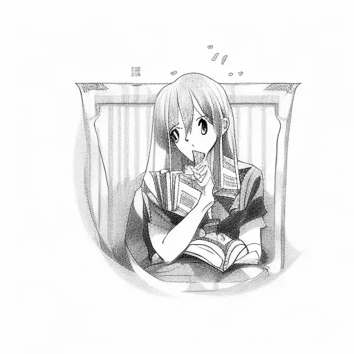An Anime Character Reading A Book With A Glass Of Wine Beside Them