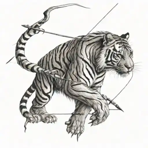 A Powerful Image Of A Tiger Hunting With A Bow And Arrow In A Historical Setting