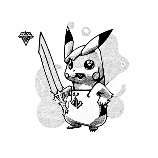 Pikachu With Master Sword Of Link And Mario Cup
