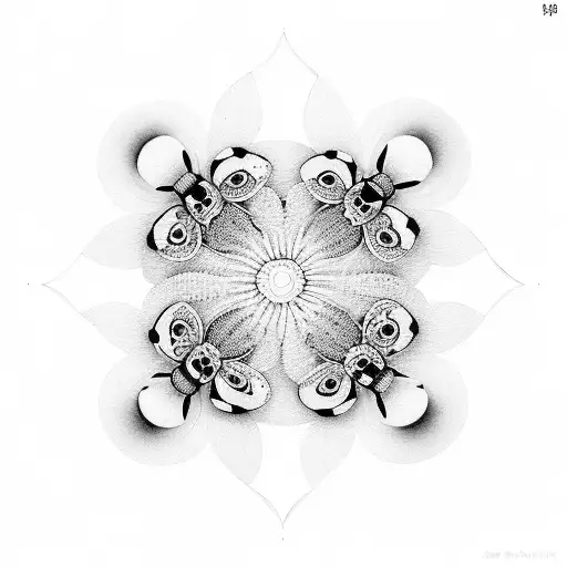 Black And White Lady Bug Mandala Hour Glass Flowers