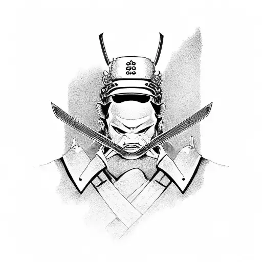 Samurai Whith Head Death In Right Hand And Katana In Left Hand