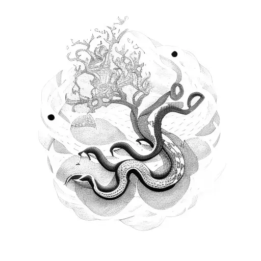 Snake Wrapped Around A Treebranch