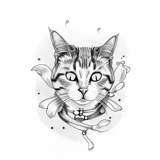 Cat Skeleton With Purple Orchids