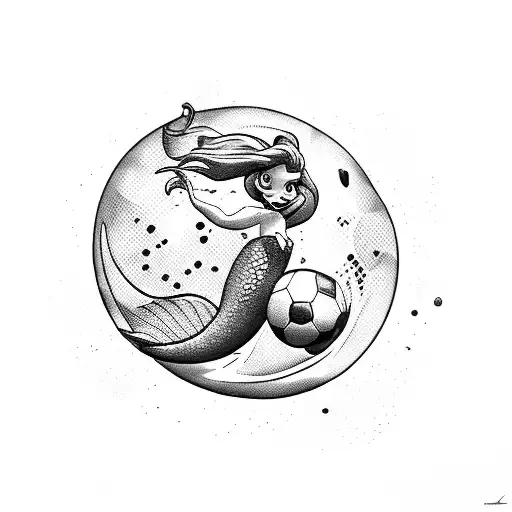 Little Mermaid With Soccer Ball And Dog Footprint