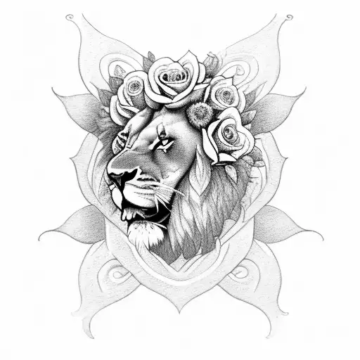 Lion With Roses On Side Thigh