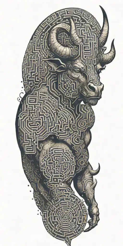 Minotaur With Maze And Space Background