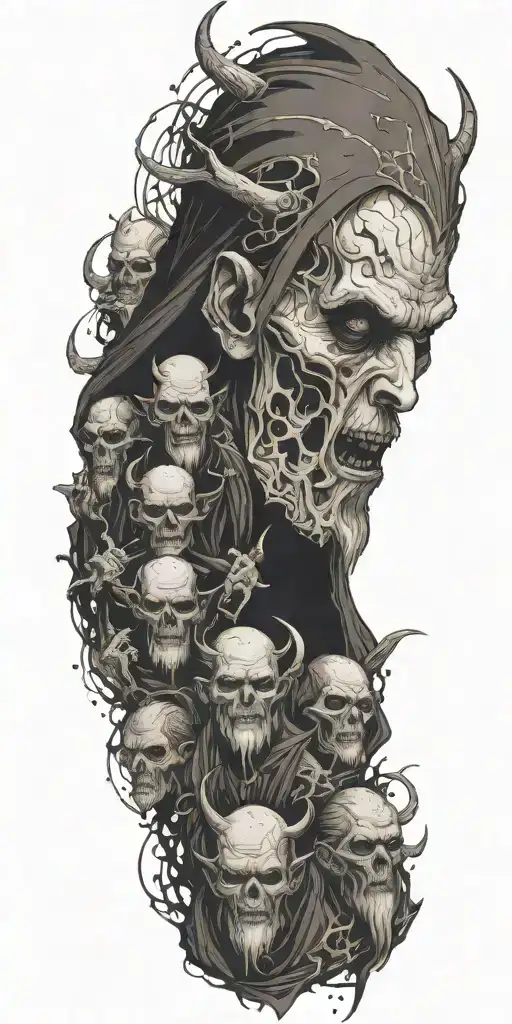 A Demonic Priest Casting Dark Spells With Ghouls Surrounding Him