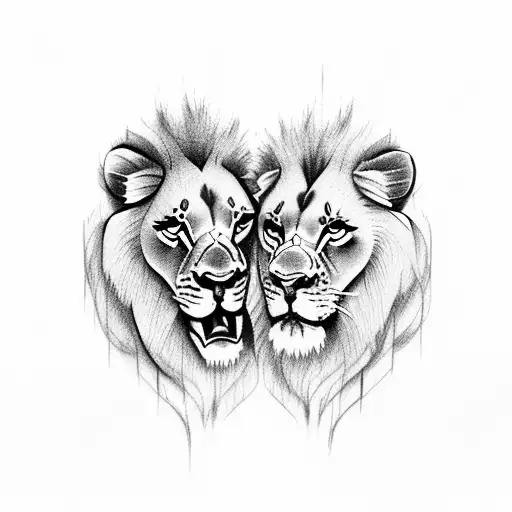 Couples Tattoo With Lion And Lioness