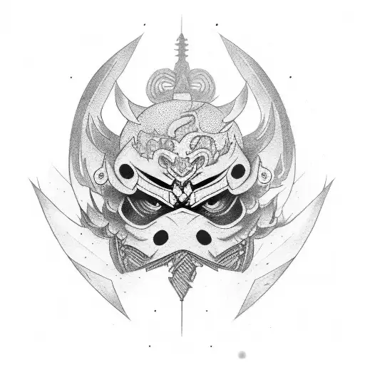 Color Mask Of Oni Deamon With Katana And Sakura