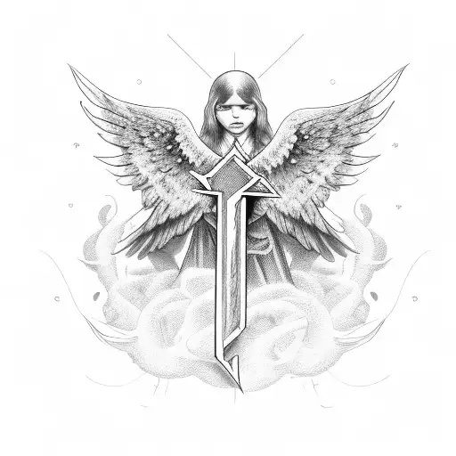 Y2k Cross With Angel Wings And Banner Around It