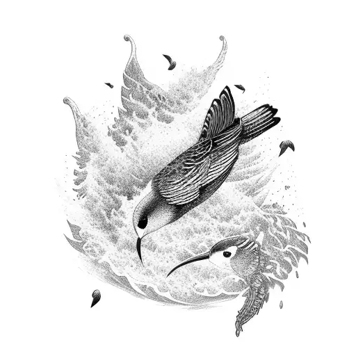 Vermillion Bird Land On Water