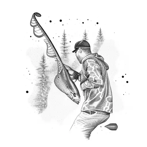 A Fisherman In Camouflage Gear With A Guitar