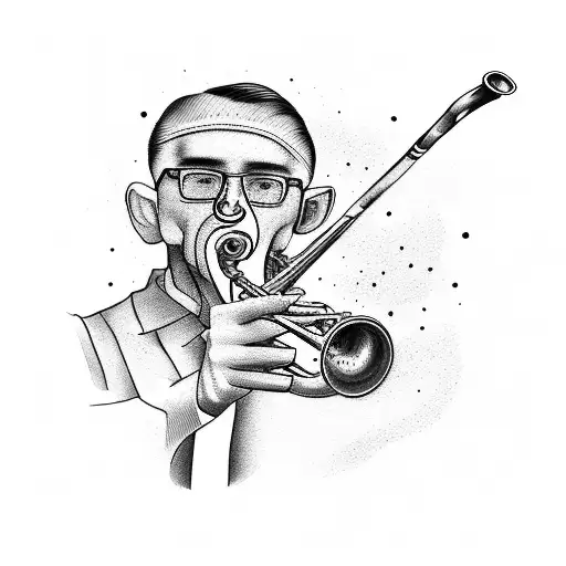 Create A Tattoo Of A Trumpet Player Taking A Photo At A Soccer Game