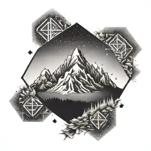 A Dotwork Tattoo Of A Mountain Range With Nordic Runes Hidden Within The Peaks