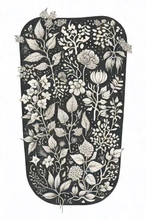 A Quilt Pattern Made Up Of Different Plant And Nature Elements