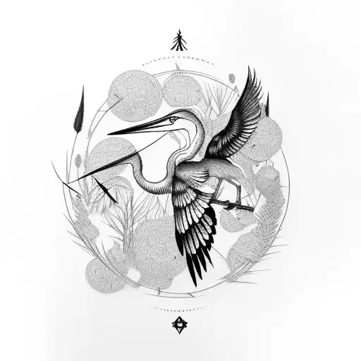 Incorporate An Abstract Heron Surrounded By Grasses Nature-themed