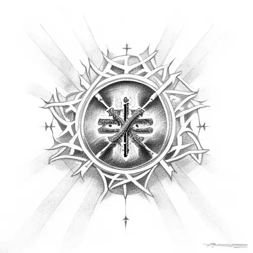 Cross With Crown Of Thorns And Light Rays