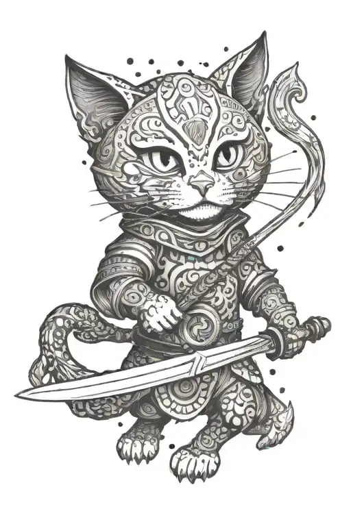 A Cat Warrior Wielding A Sword In A Psychedelic Landscape