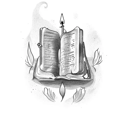 Open Medieval Book With 4 Candles Around