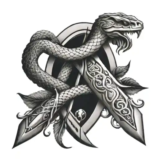 Snake Wrapped Around A Dagger And The Symbol Chikara