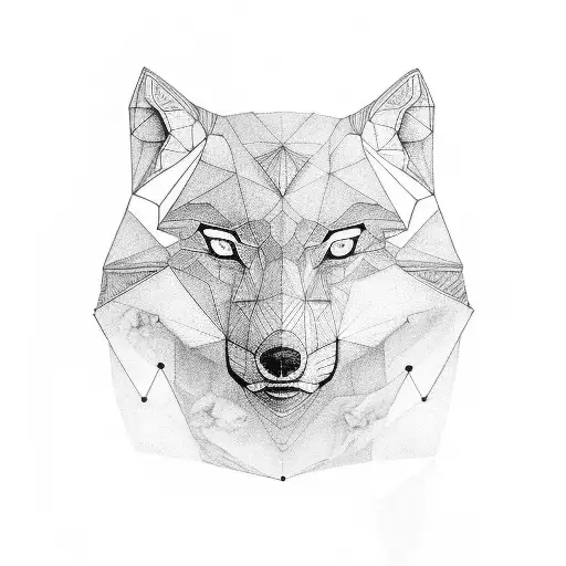 A Geometric Wolf Face In Blackwork Style
