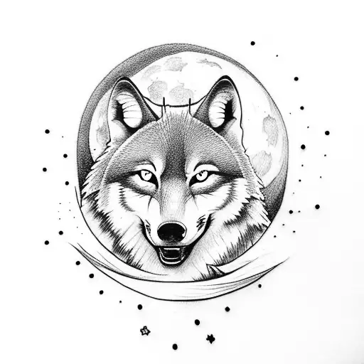 Design A Tattoo Featuring A Wolf Howling At The Moon And Stars