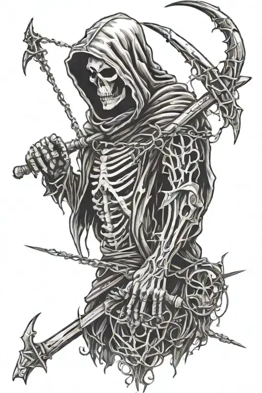 Grim Reaper And Barbed Wire Wrapped