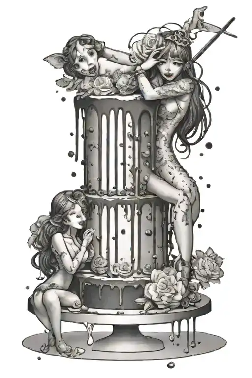 Tall Cake With Hot Hentai Women Grinding On It Like A Stripper Pole