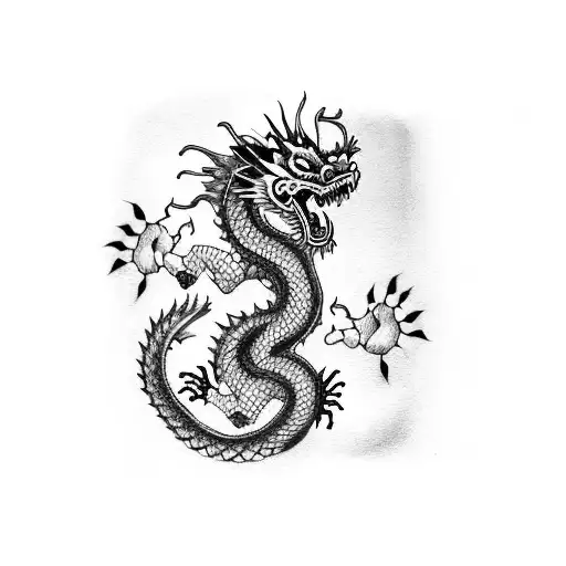 Chinese Dragon Wrapping Its Arm Around Its Open Mouth