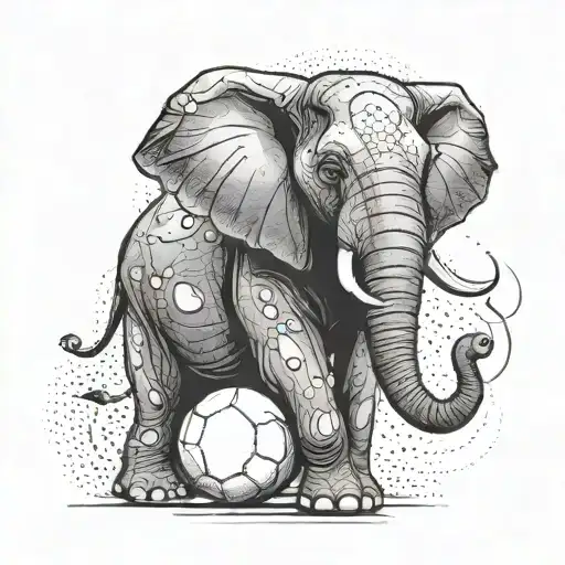 Create A Tattoo Featuring An Elephant Playing A Sport Like Soccer Or Basketball