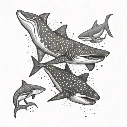 Whale Shark And Two Dolphins
