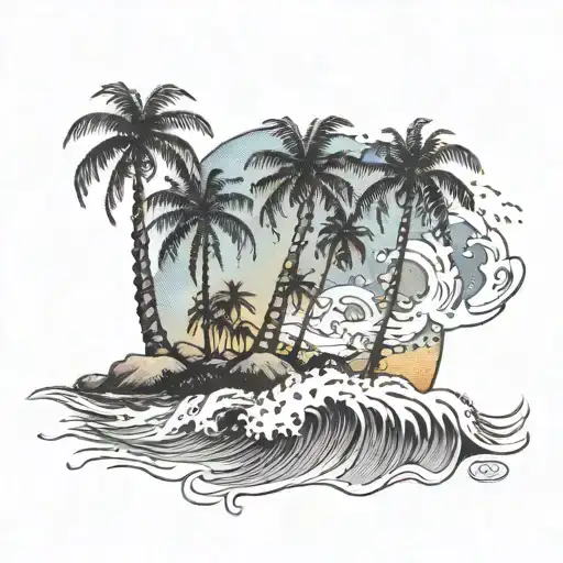 Palm Trees Ocean Waves Corn Feilds In Background