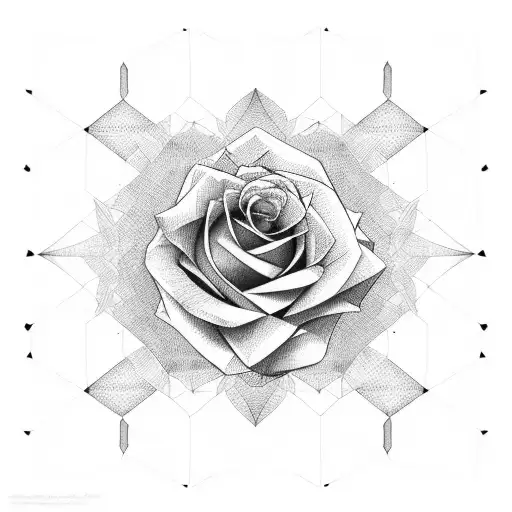 Rose Overlaid On Top Of A Honeycomb With Geometric Lines Above And Below