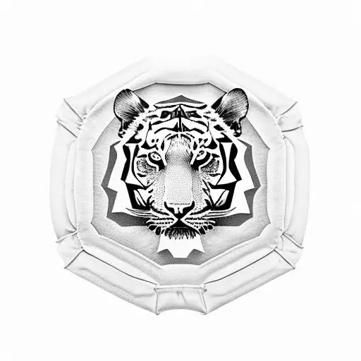 Tiger's Head Against The Background Of A Paratrooper's Parachute