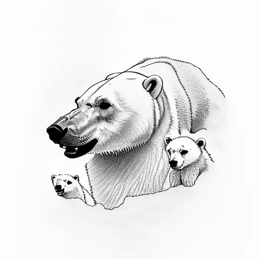 Polar Bear Dad And Cubs