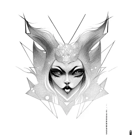 Fantasy Demon Girl With Geometric Background