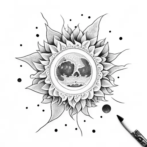 Moon And 3 Sunflowers Tattoo